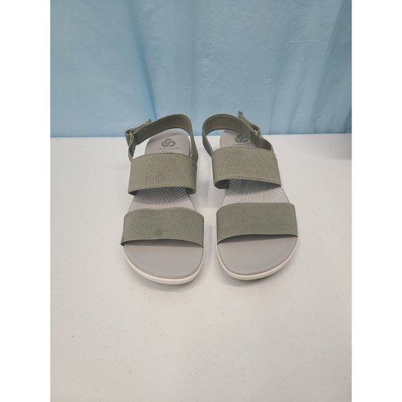 Clarks Womens Arla Jacory Sandal Size 7 Wedge Elastic Slingback Olive Washable - Picture 1 of 7